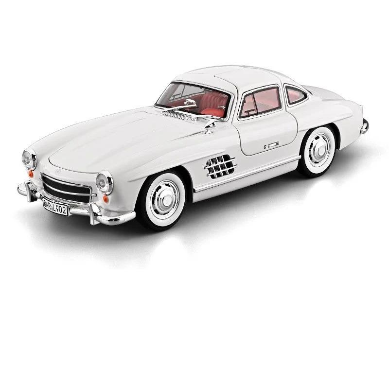 1/18 Benz 300SL Legierung Klassisches Sportwagenmodell Diecasts Metall Retro Alte Fahrzeuge Automodell Hohe Simulation Ton Licht Kinderspielzeug Geschenk weiß