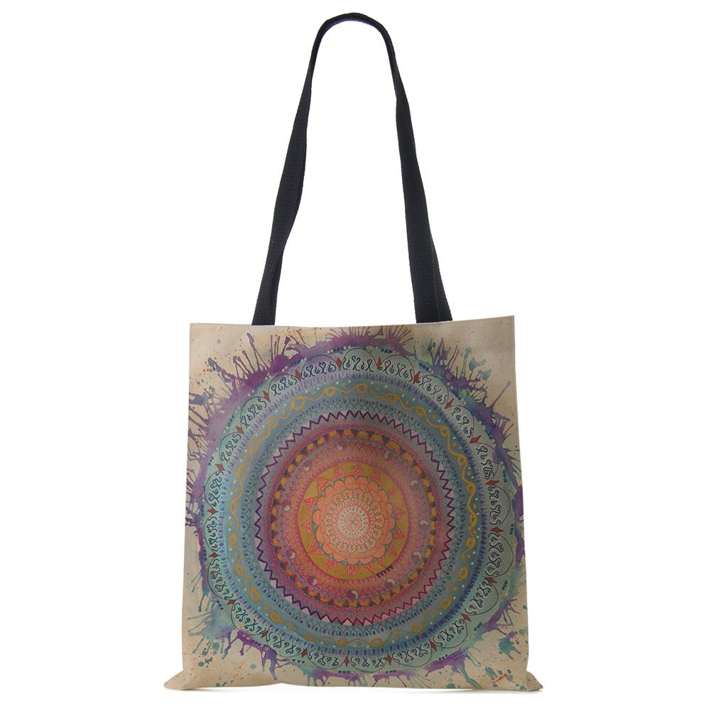 Mandala-Blumen-Tragetaschen für Damen, aus Öko-Leinen, wiederverwendbare Einkaufstasche, Handtaschen mit Blumendruck für Damen, die am Strand reisen gray