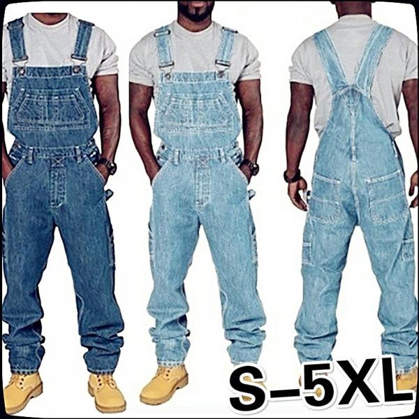 2026 XS-5XL Herrenmode Denim Latzhose Lässige Herren Jeans Latzhose Hosenträger Jumpsuit Große Größen Jeans 4XL blau