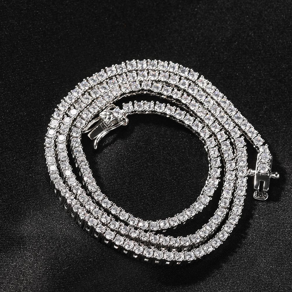 3mm Reihe Zirkonia Halskette Aaa Zirkonia Tennis Kette Persönlichkeit Trend Halskette für Männer & Frauen Schmuck Geschenke 50cm gray