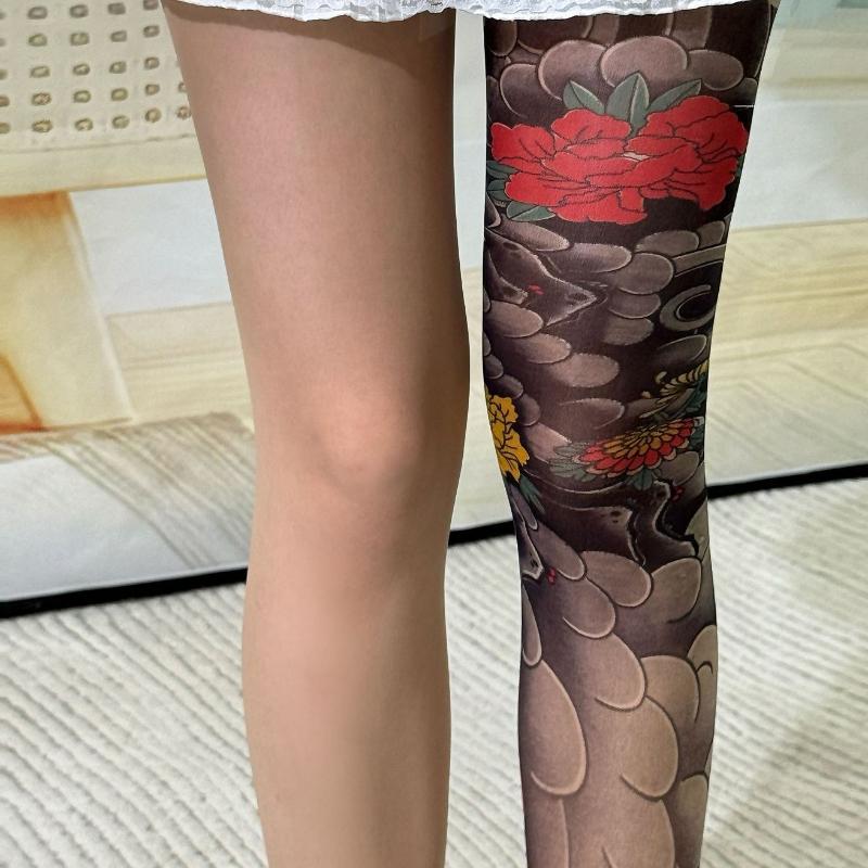 Y2K Harajuku Stil Strumpf Sexy Damenunterwäsche Spitze Netzstrumpfhose Schönheit Bein Vintage Tattoo Hohe Strumpfhose Damenstrümpfe One Size black