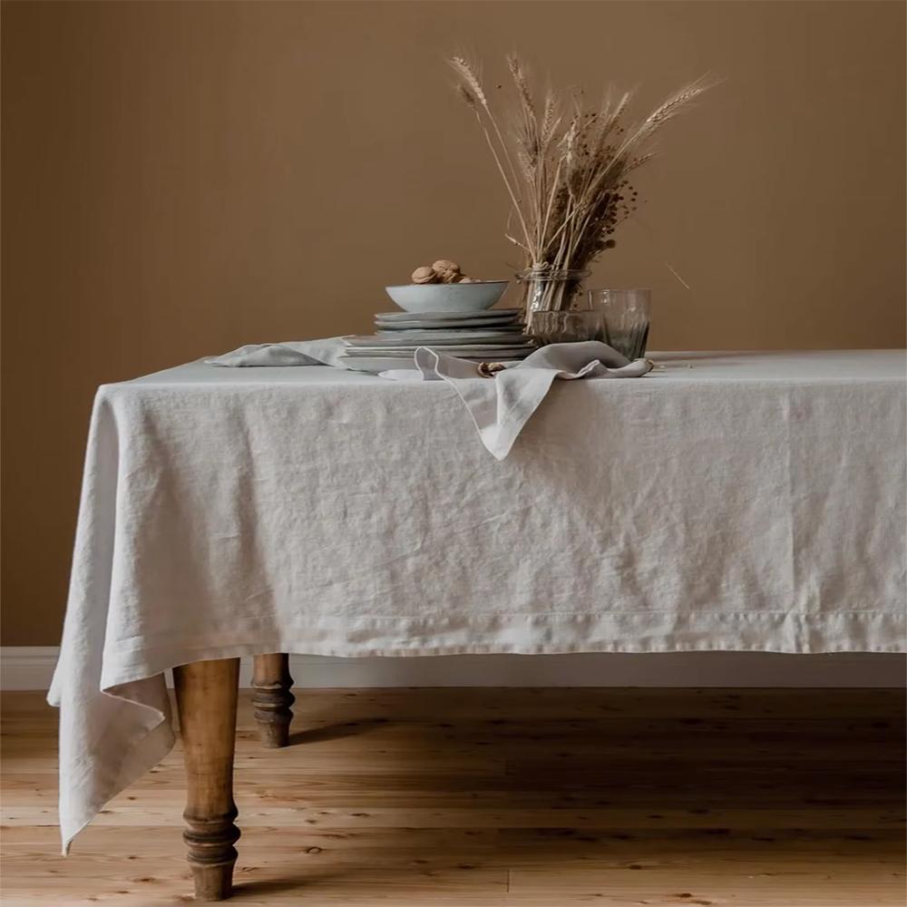 100% Reines Leinen Einfarbige Tischdecke,Naturstoff Tischdecke,für Küche Esszimmer Party Feiertags Tischdekoration 100x135cm licht grau