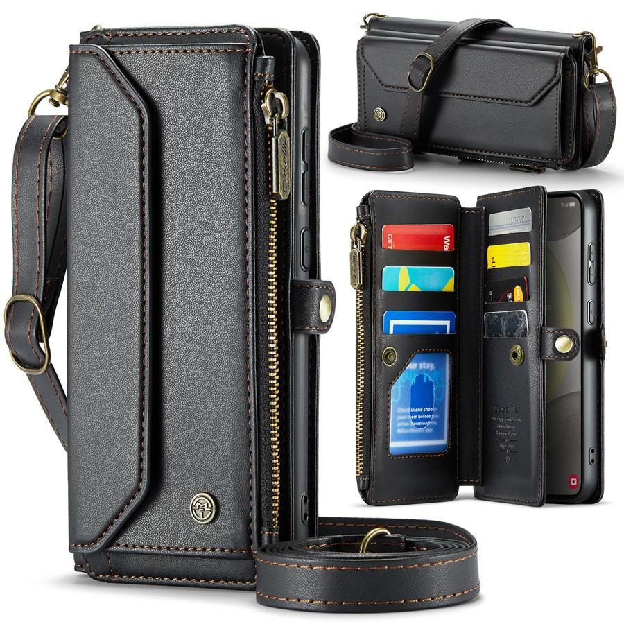 Flip Leder Handyhülle für Samsung Galaxy Z Fold 5 4 S24 Plus S23 Ultra S22 S21 S20 FE iPhone 15 14 Plus 13 12 Pro Max Reißverschluss Brieftasche Kartenhülle Coque Samsung Galaxy A56 schwarz