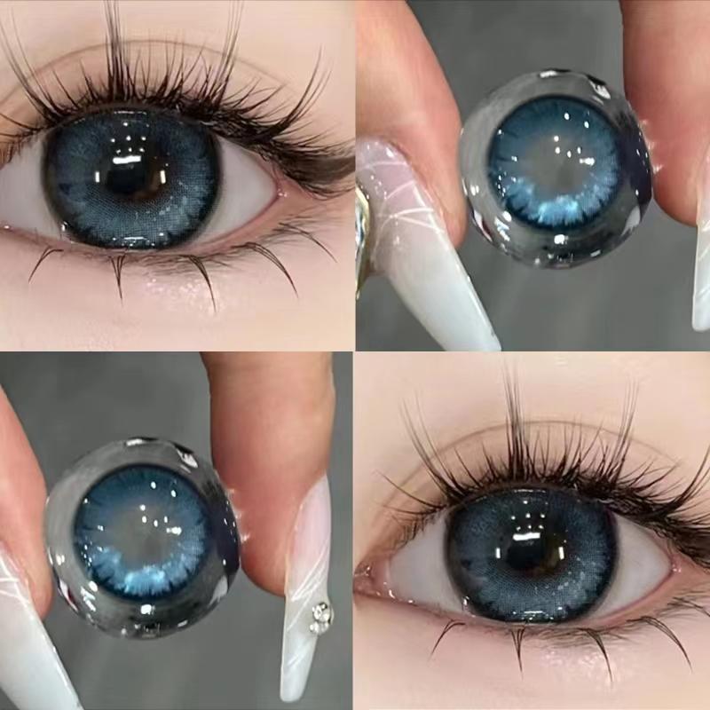 Millcreek blaue Kontaktlinsen 2 Stück (1 Paar) Augenkosmetik, farbige Kontaktlinsen, 14,5 mm, Puppenaugen, weiche, angenehme, leuchtend blaue Kontaktlinsen, 1 Jahr Gebrauch nachtblaues dunkel