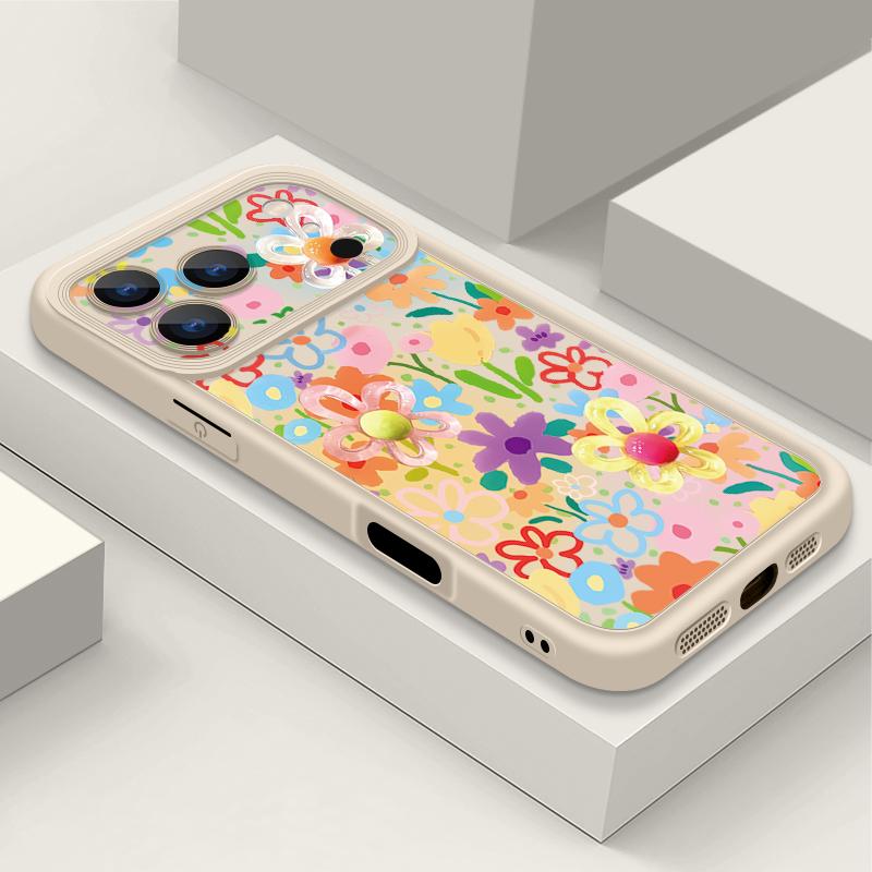 Handyhülle mit Cartoon-Blumen-Print für iPhone 17 Pro Max Air 16 15 Pro Max 14 13 12 Pro Max 11 Transparente Weiche TPU-Rückseite iPhone 15 Pro weiß