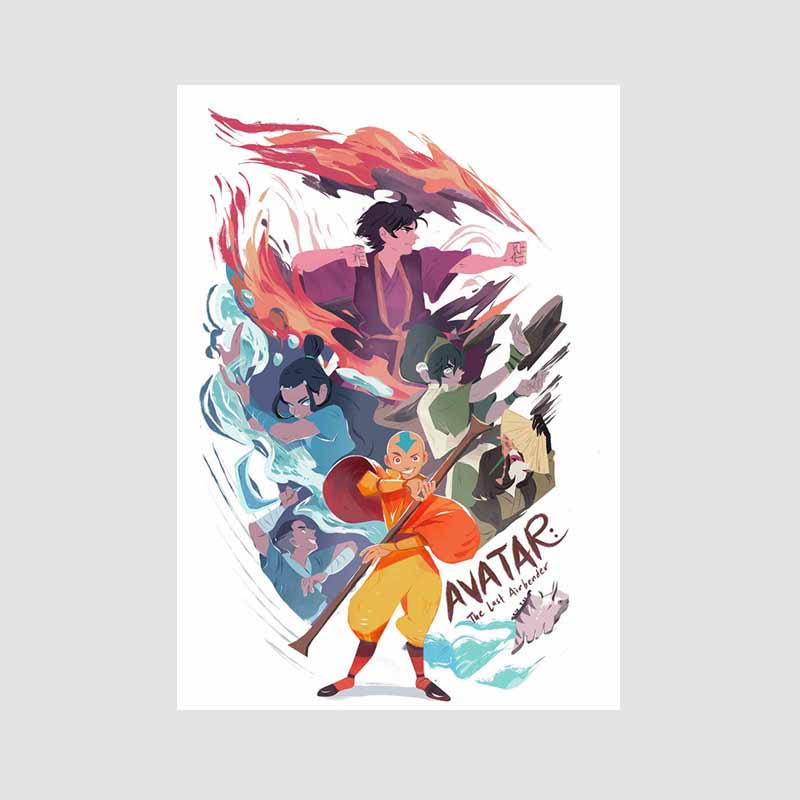 Klassisches Anime-Poster „Avatar – Der Herr der Elemente“, Retro-Poster aus weißem Papier, Wandkunst, Malerei, Wohnkultur, Wandbild, Wohnzimmer-Dekoration, Ästhetik 42x30cm