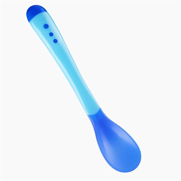 Baby Silikon Löffel Baby Sicherheit Temperatur Sensing Kinder Kinder Besteck Fütterung Löffel blau