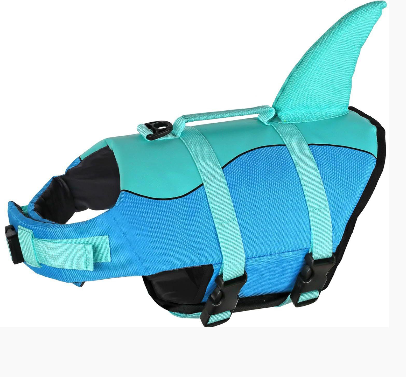 Schwimmweste Für Hunde Super Auftrieb Meerjungfrau Hai Hundeschwimmweste Für Kleine Große Hunde Reflektierend Sicher Welpen Badeanzug Mit Griff (Light Blue,XS-2.5-5kg) hellblaue