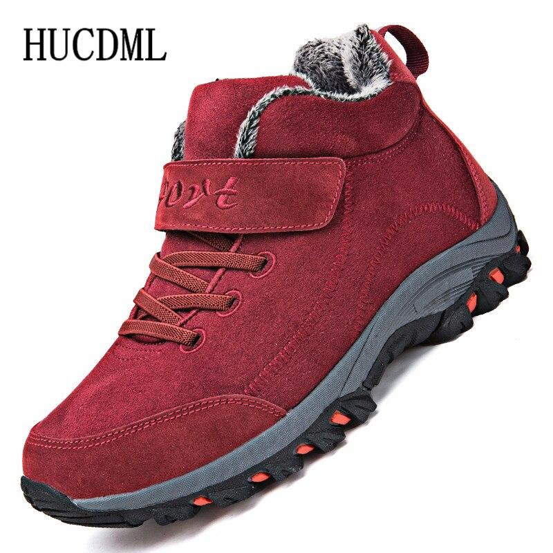 Wasserdichte Winter Männer Stiefel Kuh Wildleder Warme Schnee Frauen Stiefel Männer Arbeit Casual Schuhe High Top High-top Nicht-schlupf Knöchel Stiefel 39 rot