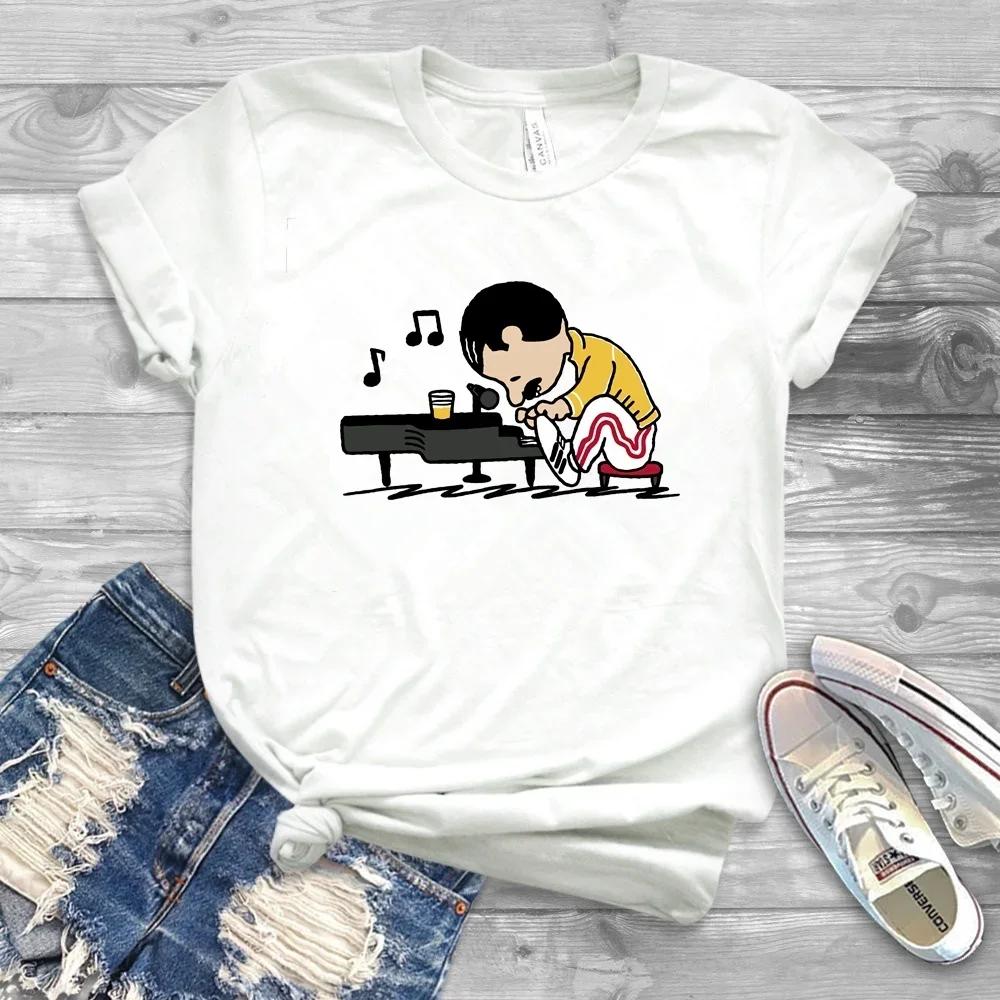 Grafik T-Shirt Niedliches Klavier-Shirt Humor Hipster Oberteil Freddie Mercury Klavier spielen Lustige Ästhetische Kleidung L