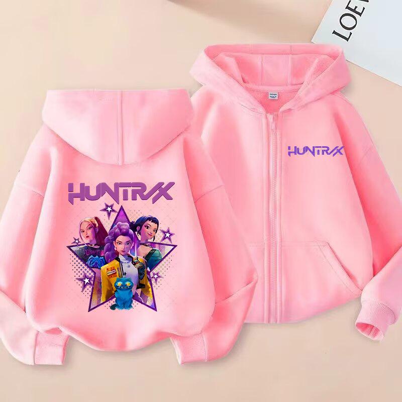 K-Pop Dämonenjäger Hoodies Huntrix Mädchen Junge Lässige Pullover Tops Zoey Rumi Mira Sweatshirt KPop Dämonenjäger Kinderkleidung 130 violett
