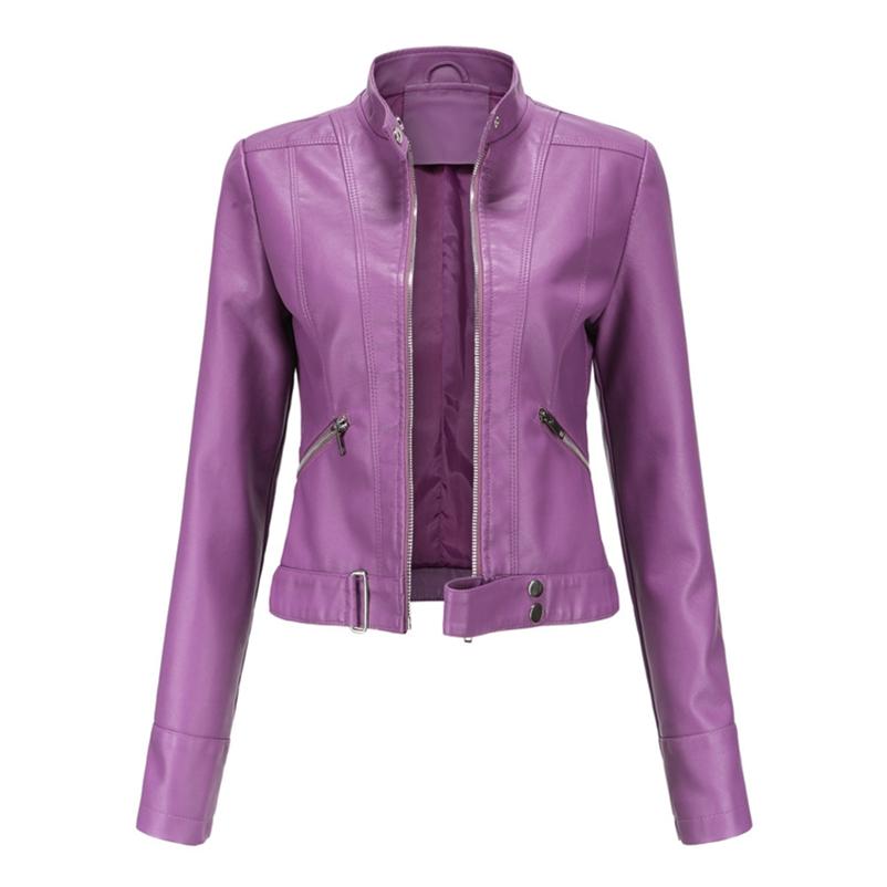 2022 Lederjacke Damen Kurze kleine Jacke Frühling und Herbst Stehkragen Damen Lederjacke Damen dünne Lederjacke L