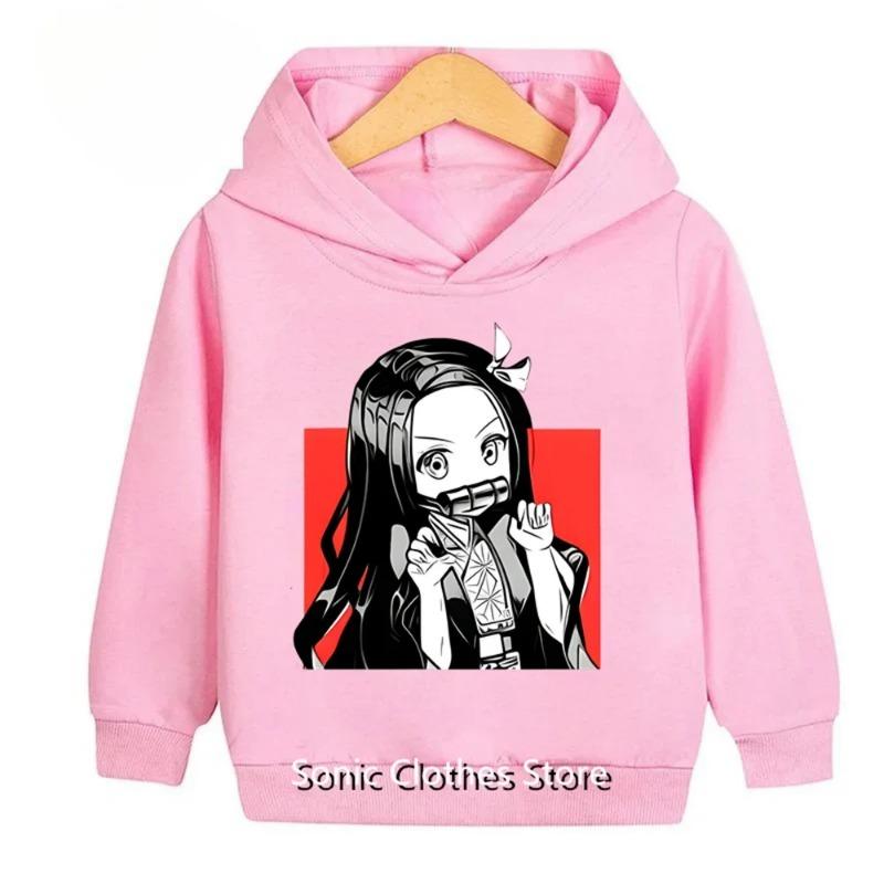 Anime Demon Slayer Kinder Kapuzenpullover Lässig Mädchen Jungen 3-12 Jahre Kinder Schwarzer Mantel Frühling Herbst Mode Sweatshirts Anzug 130 pink