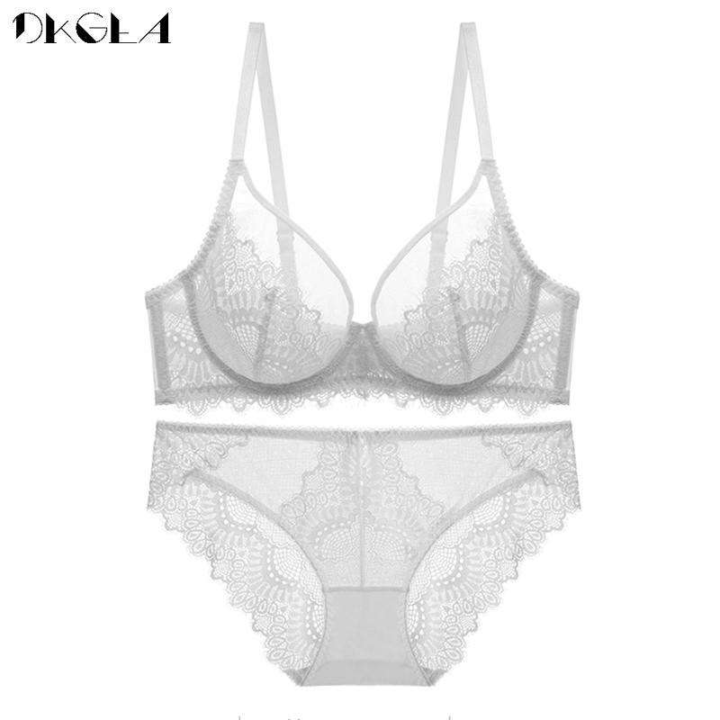 DKGEA Sexy BH-Set, Spitze, transparent, Büstenhalter, Damenunterwäsche 75D weiß