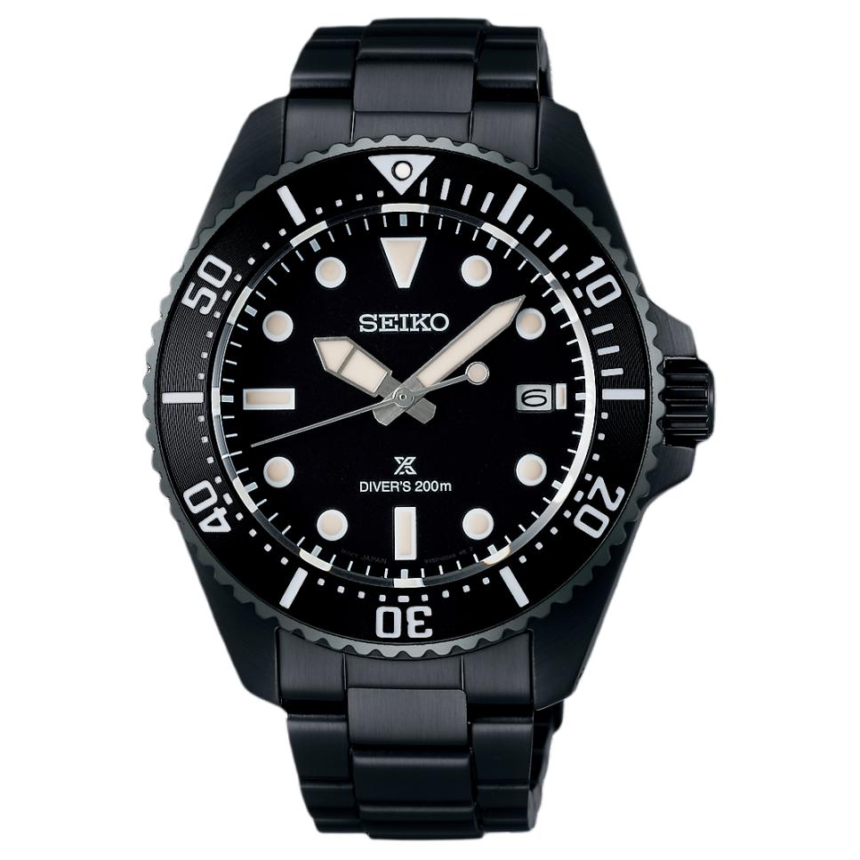 Seiko Prospex Serie 200M Wasserdicht Solar Quarzwerk Edelstahlarmband Uhr Herrenuhren Schwarz SNE599P1 Black Dial