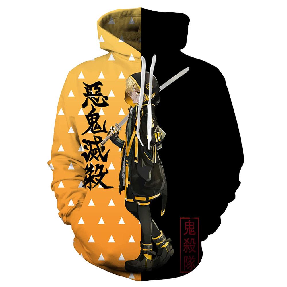 Kinder Mädchen Kapuzenpullover Demon Slayer Langarm 3D-Druck Anime Tasche Grün Lila Rosa Kinder Oberteile Herbst Frühling Mode Streetwear 160 orange