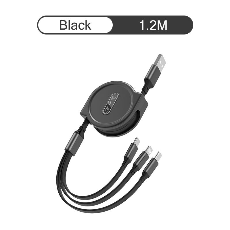 3-in-1-USB-Kabel, Schnellladekabel, USB-Typ-C-Kabel für iPhone, Samsung, Huawei, Xiaomi, Micro-USB-Lightning-Kabel-Ladegerät 3in1 schwarz