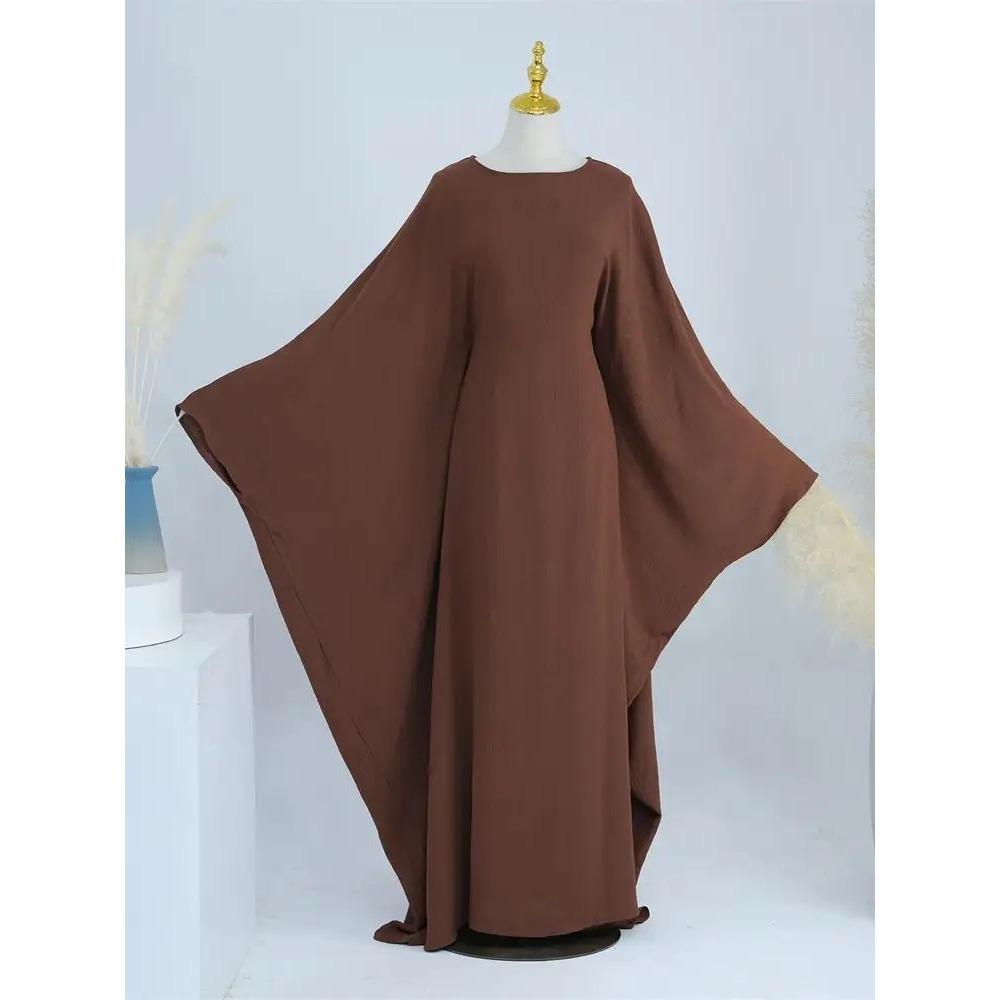 Ramadan Eid Weiche Crepe Khimar Batwing Abaya Dubai Islam Muslim Modest Afrikanische Kleider für Frauen Kaftan Kebaya Robe Femme Musulma Size one kaffeebraun