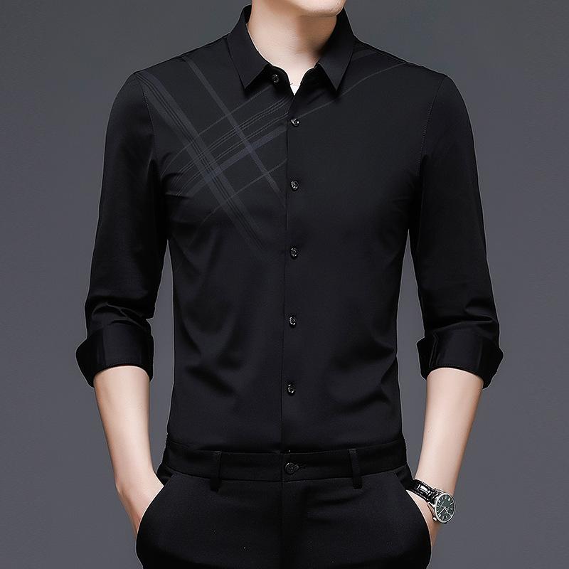 Frühling und Herbst Langarmhemden für Männer mittleren Alters, Fit Shirts für Väter, Casual Business Printed Plaid Shirts, Dünn XXXXL