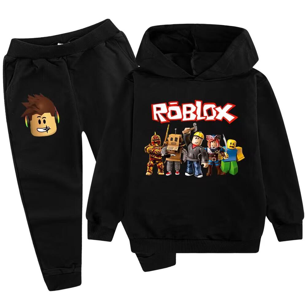 Roblox Holzmännchen Cartoon Mode Kinder Bedruckt Locker Warm Bequem Herbst Winter Hoodie Hosen Set 140cm brown
