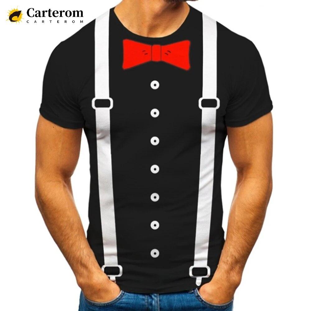 Gefälschter Anzug 3D-bedrucktes T-Shirt Smoking Retro Krawatte Anzug Muster Modetrend Lustiges T-Shirt Männer Personalisiertes Casual T-Shirt XXXL