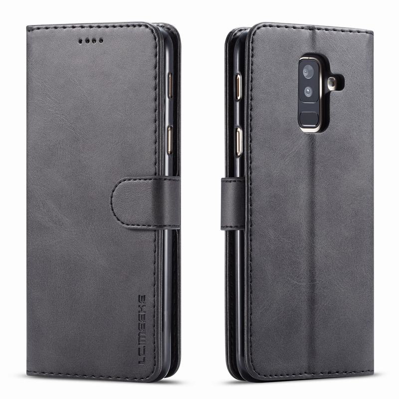 Für Samsung Galaxy A6 + 2018 Hülle Flip Leder Luxus Cover Samsung Galaxy J6 A6 Plus 2018 Hülle Vintage Wallet Book Design A600F J6 Plus 2018 schwarz