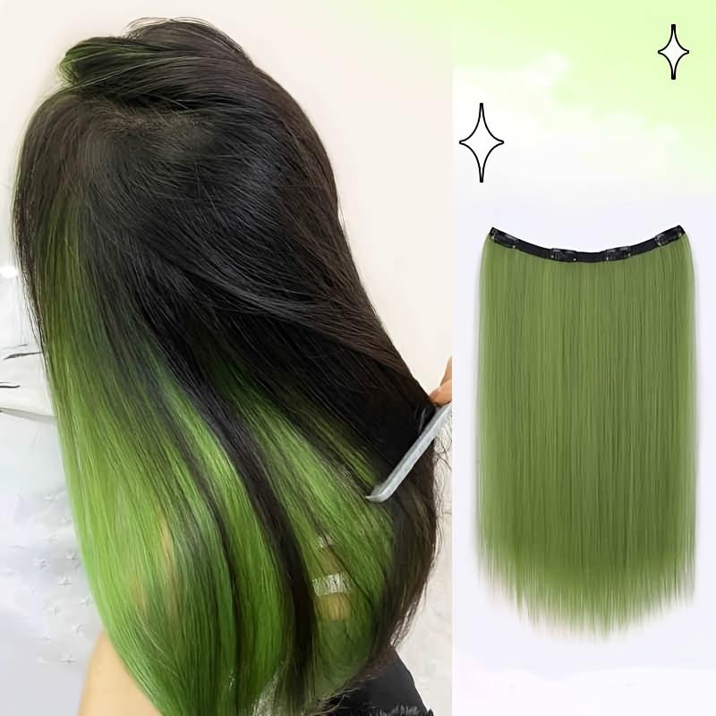 Synthetische lange gerade Clip in einteilige Haarverlängerung 4 Clips innere Schicht versteckte Haarfarbe Haarteil Farbe Perücke grün