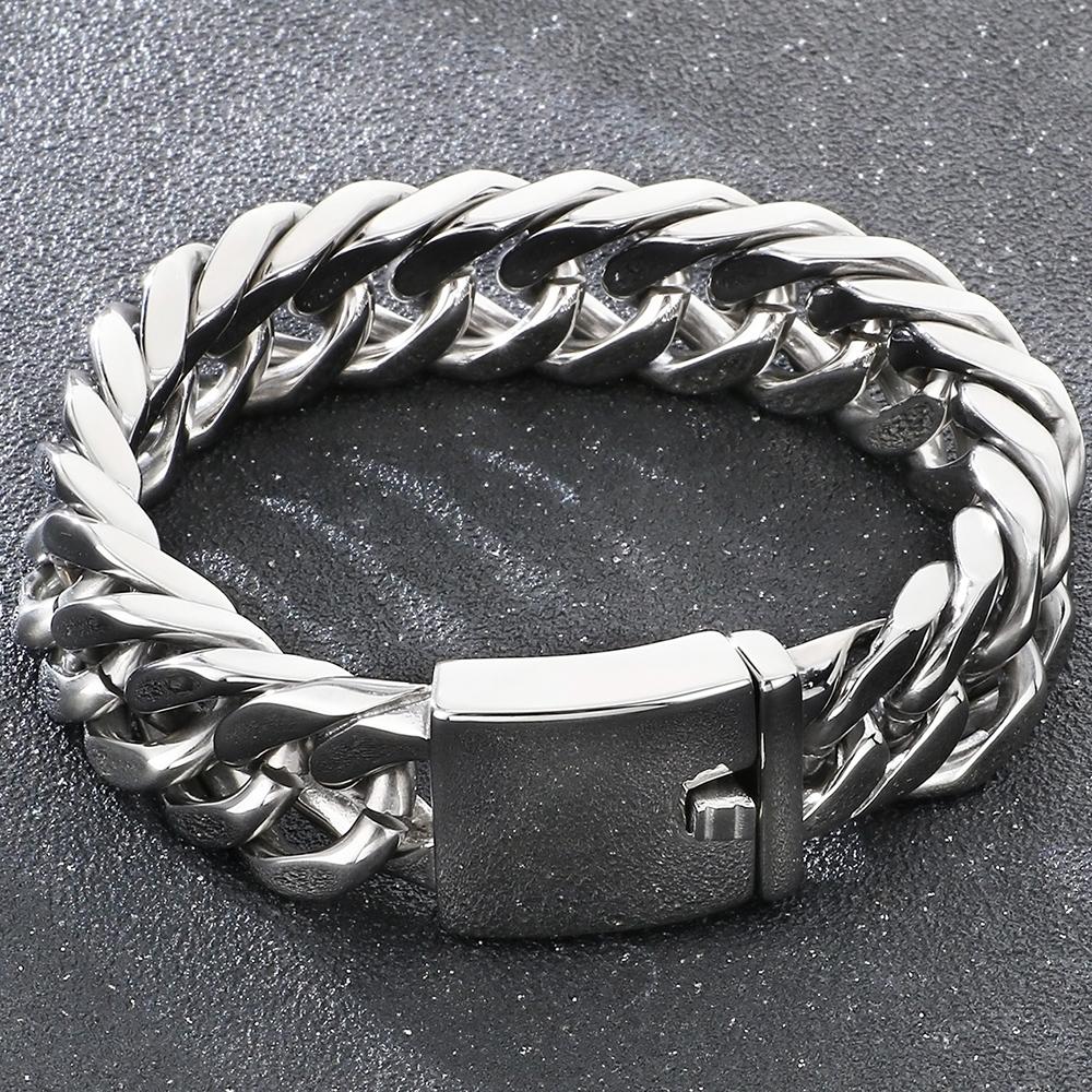Klassisches Herrenarmband 18 mm Breite Gebürstete Matte 316L Edelstahl Panzerkette Kubanische Gliederkette Herrenarmbänder Männliches Schmuckaccessoire 22CM silber