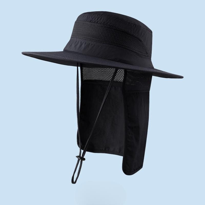 Outdoor Bergsteigen Angeln Sonnenhut Schnelltrocknend Fischerhut Sonnenschutzhut Herren Sommer Reiten Netz Großer Schirm Sonnenhut black