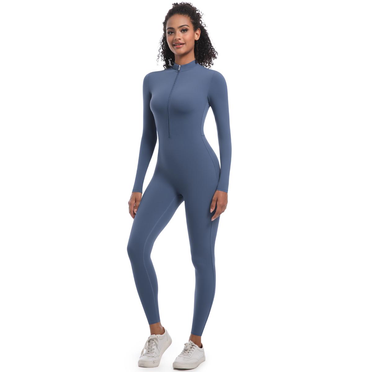 Nessaj Reißverschluss Fitness Jumpsuit Body Training Yoga Jumpsuit Damen Gym Tanz Einteiler Sexy Push Up Sportanzug S dunkelblaue
