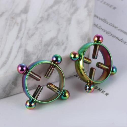 Runder, nicht durchdringender Brustwarzenring, Schild, Körperpiercing-Schmuck, nickelfrei, gefälschtes Piercing aus 316L-Chirurgenstahl 2PCS bunt