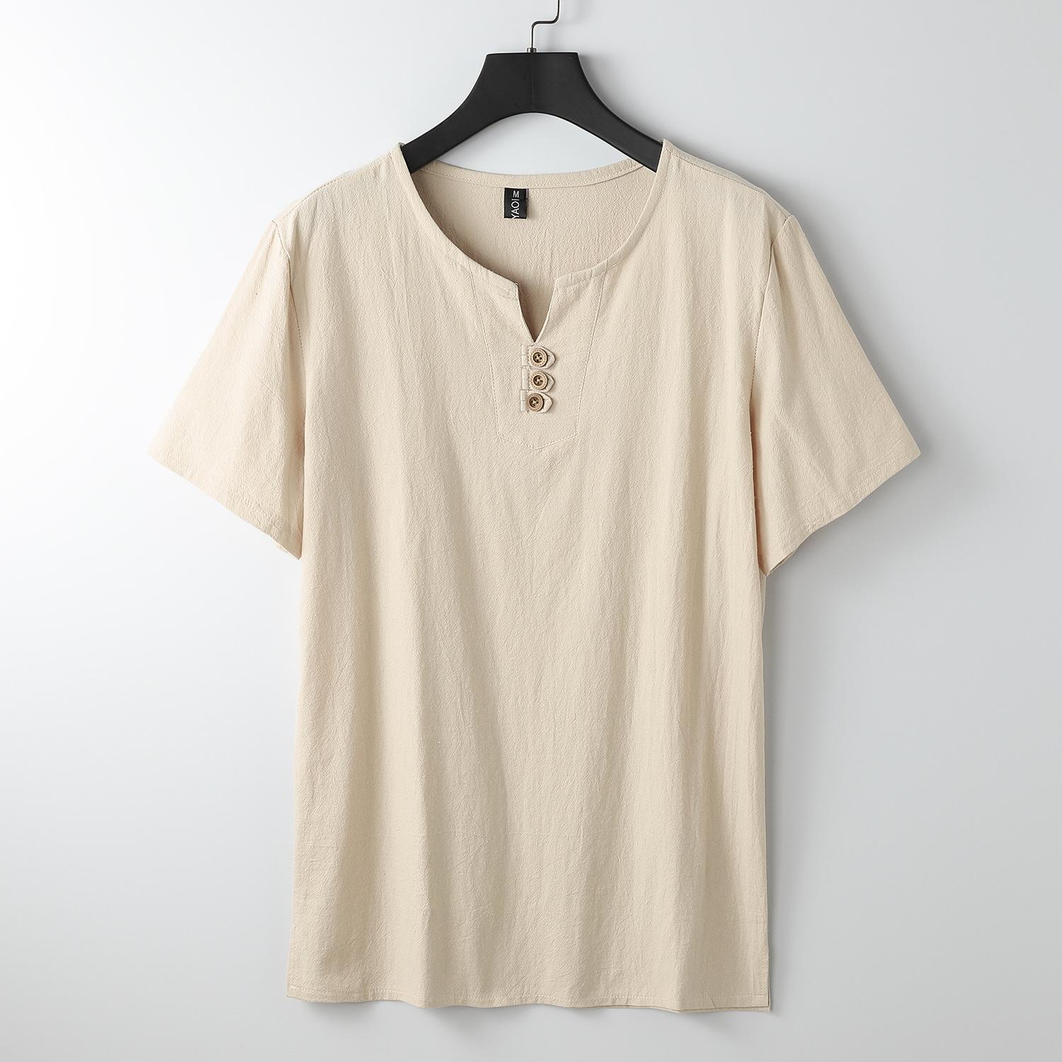 Übergröße S-9XL Leinen T-Shirt Herren Kurzarm Sommer Locker Herren Baumwolle und Leinen Chinesischer Stil Herren Scheibenknopf Oberteil XXL