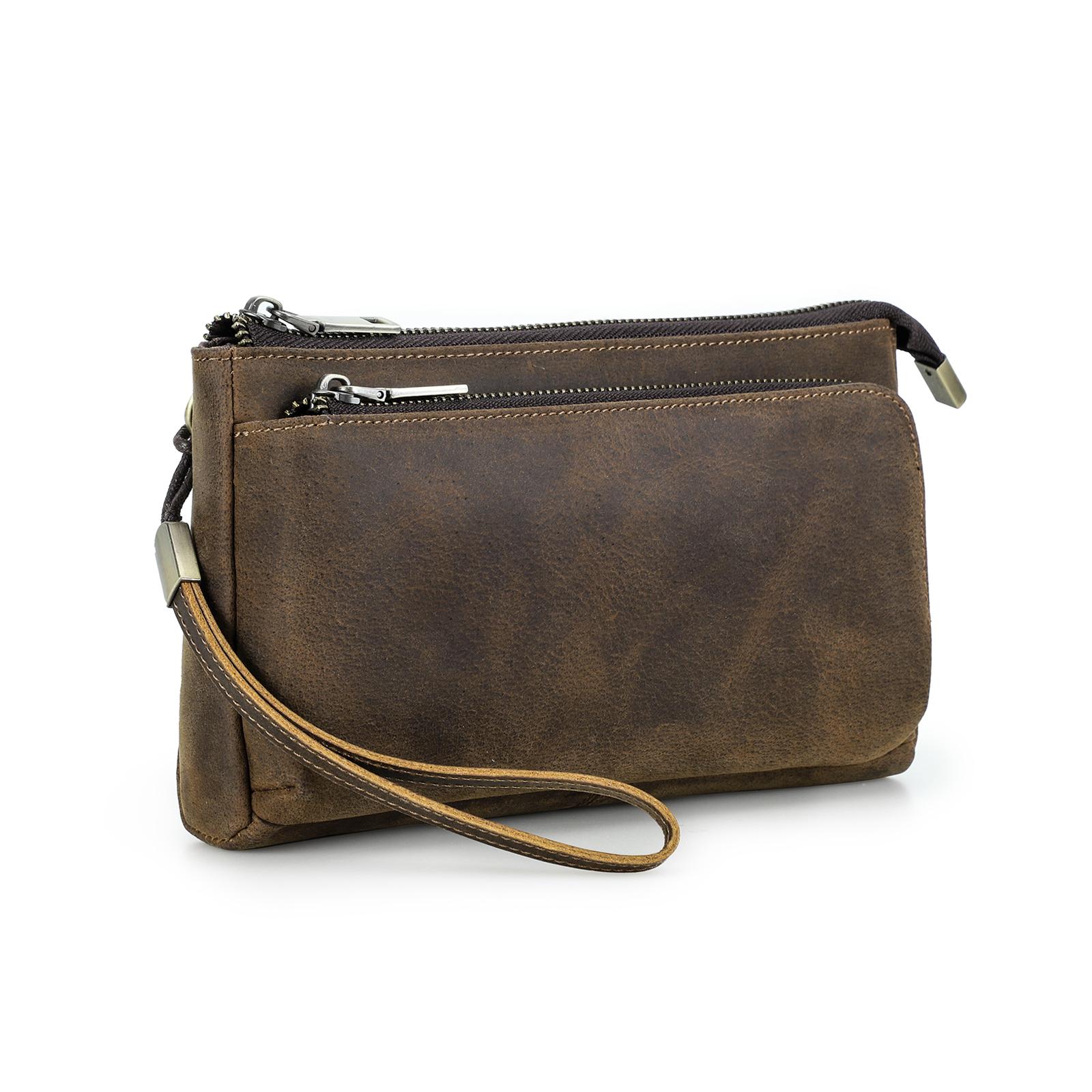 CONTACT'S Echtes Leder Männer Kupplung Taschen Hohe Qualität Vintage Kupplung Brieftaschen Telefon Taschen Tragbare Männliche Reisetaschen kaffeebraun