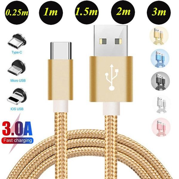 Schnelllade-USB-Kabel, geflochtenes Nylon-Micro-USB-/Typ-C-USB-Kabel, Ladekabel für iPhone, iPad/iPod/Touch/Micro-USB und Android 0.25m for Android schwarz