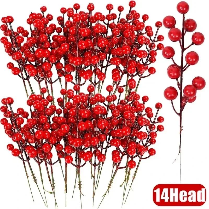 1/50 STÜCK Künstliche Beeren Weihnachtsdekoration Rote Beerenzweige 7/12/14 Kopfbeeren Stiele Bouquet DIY Weihnachtsbaum Kranz Dekor 5PCS