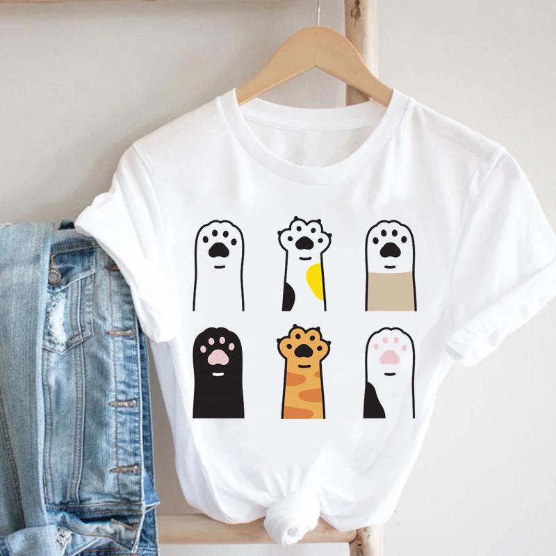T-Shirt Top T-Shirt Katze Blume 90er Jahre Tier Mode Kleidung Frauen Sommer Print Lady Female Kleidung Kurzarm T Casual Cartoon Grafik T-Shirt XXXXL