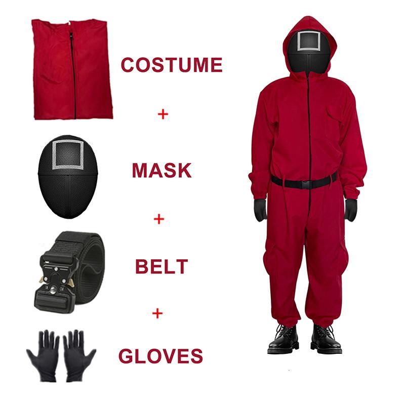 Squid Game Bösewicht Herren Cosplay Kostüm mit Masken Erwachsene Halloween Party Kostüm S