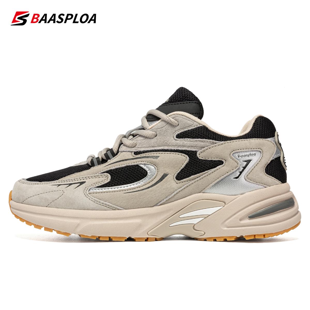 Baasploa Herren-Laufschuhe, Leder + Mesh, atmungsaktiv, rutschfest, für Herren, Outdoor-Bekleidung, Sport, leichte Laufschuhe, Basketballschuhe 41 schwarz