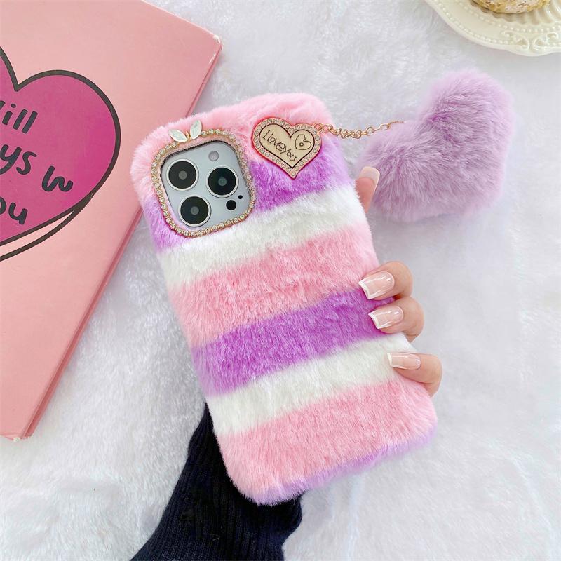 Liebe Herz Anhänger Kaninchen Pelz Fall für Samsung Galaxy S21 S20 S10 S9 S8 Plus S7 A13 A33 A53 A12 a22 A32 A52 A21s A31 A51 A71 Haar Plüsch Telefon Fall iphone 7plus 8plus violett