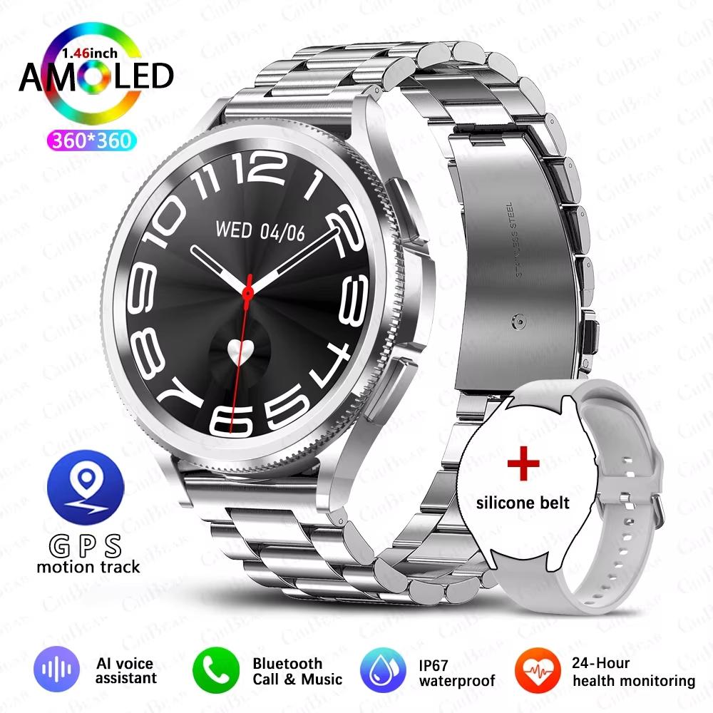 2025 Neue Uhr 6 Smartwatch AMOLED Always On Display Bluetooth-Anruf GPS NFC Smartwatch Herren Damengesundheit für Android IOS steel silber