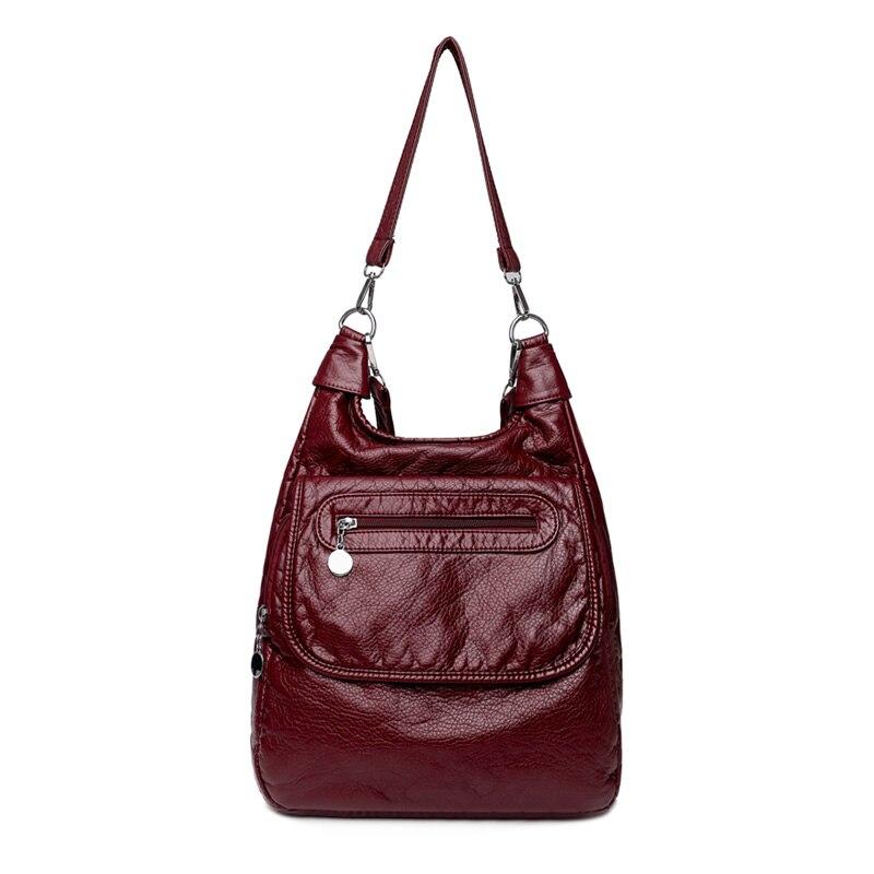 Multifunktionale weiße Rucksäcke, modischer, gewaschener, weicher PU-Leder-Anti-Dieb-Rucksack, große Kapazität, Schultasche für Teenager-Mädchen bordeaux