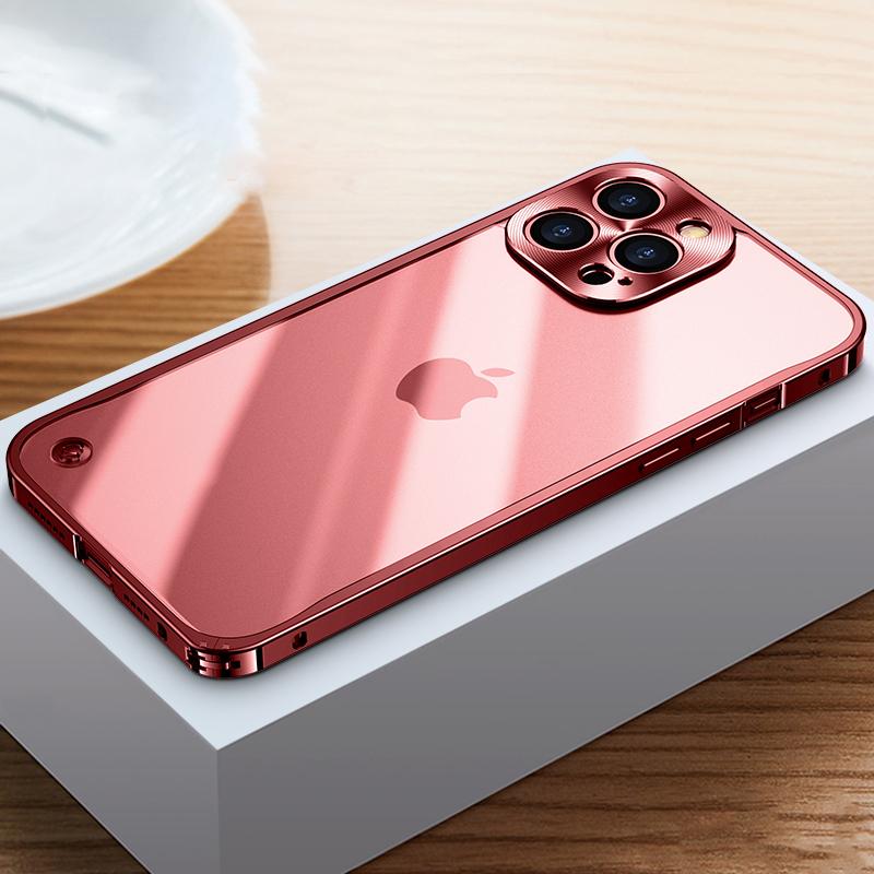 Metallrahmen Handyhülle Für iPhone 17 11 12 13 14 15 16 Pro Max Aluminiumlegierung Vollständiger Objektivschutz Abdeckung Für iPhone 13 mini Galvanisierte Metallrückseite For iPhone 15 rot