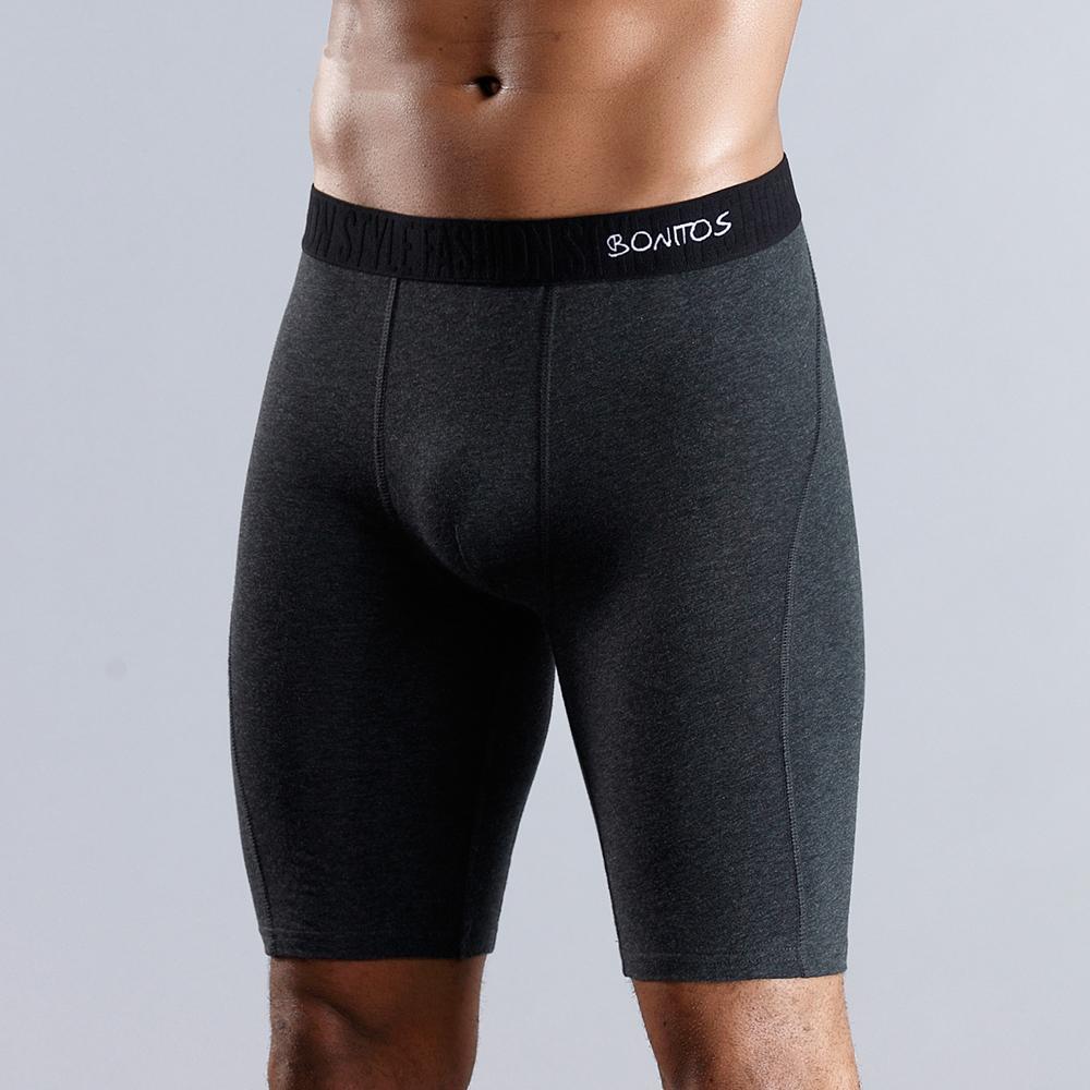 BONITOS 1Pcs Lange männer Unterhosen Baumwolle Männer Boxer Bequeme Unterwäsche Für Mann Einfarbig XXL dunkelgraue
