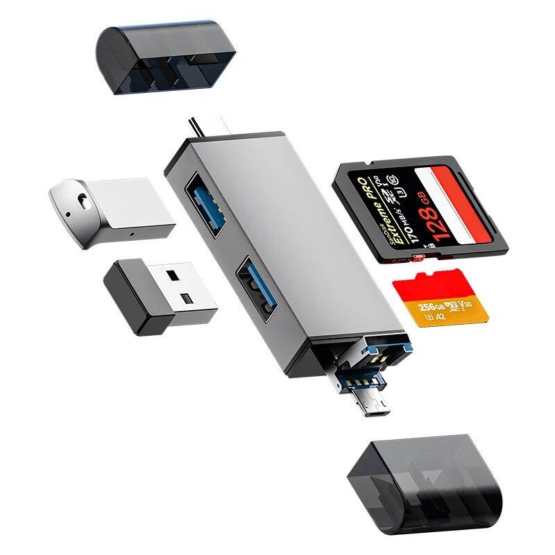 7-in-1-Kartenleser, USB-C-OTG-Adapter, USB-Flash-Laufwerk, USB3.0 2.0 Micro auf Typ-C-Smartcard-Leser, Hochgeschwindigkeitsübertragung