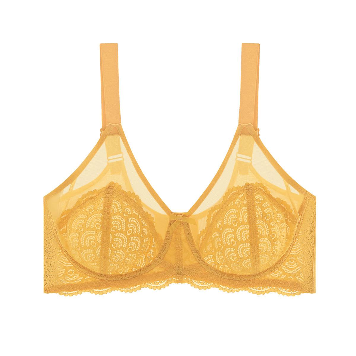 Damen Übergrößen-BHs Verstellbare BHs für große Brüste Dünne Memory-Bügel Sexy Spitzenunterwäsche 46/105C gelb