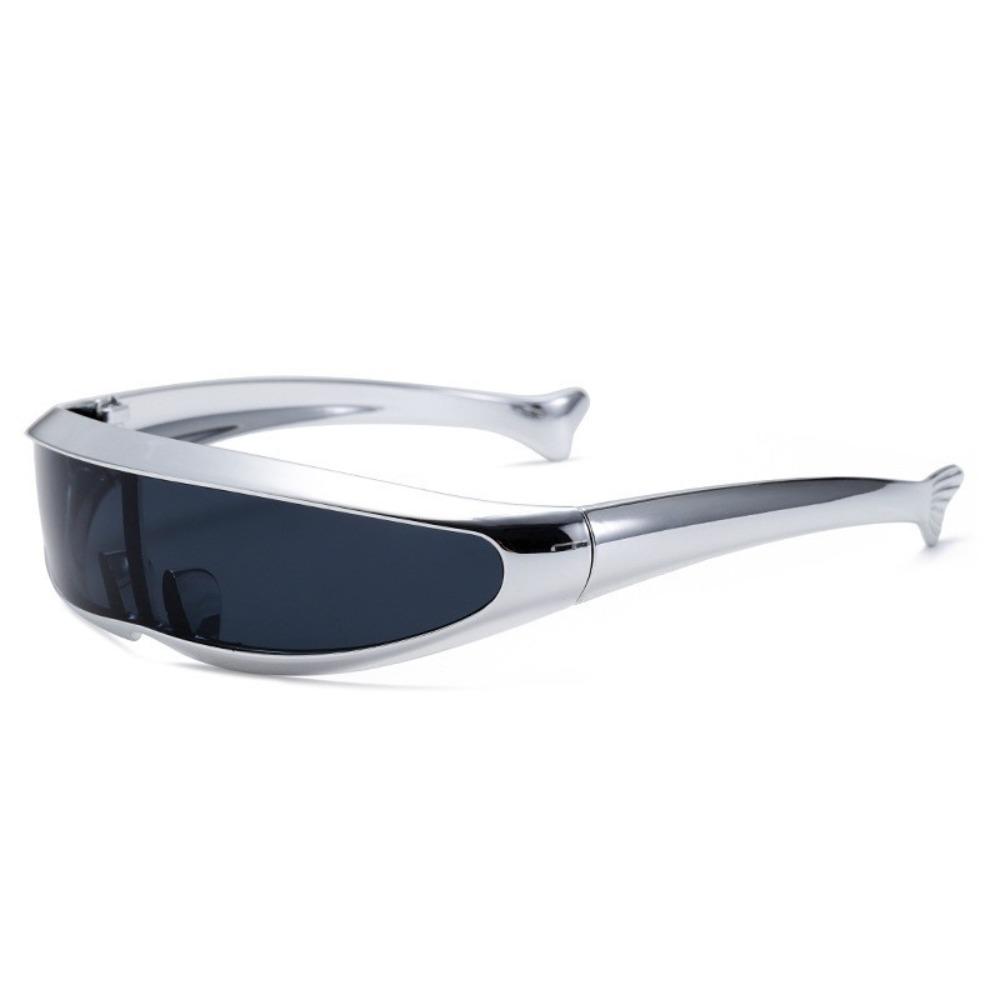 Einteilige Spiegelblockierende Sonnenbrille Futuristische Steampunk-Sonnenbrille Einfache Damenbrille Herren silber grau