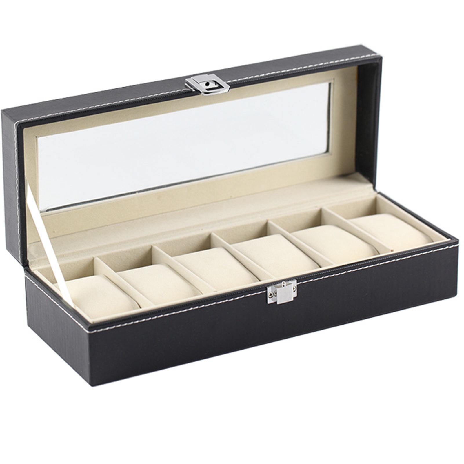 Uhren-Organizer, 6 Fächer, PU-Leder, Schwarz, exquisite Uhrenvitrine, Uhren-Aufbewahrungsbox