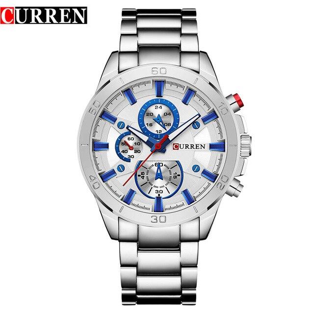 Mode Voll Edelstahl Uhren Top Marke CURREN Casual Herren Uhr Analog Sport Armbanduhr Quarzuhr Männlich Erkek Saat weiß