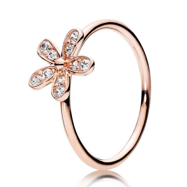Original 925 Sterling Silber Klassischer Daisy Flower Band Ring Prinzessin Wishbone Ring für Frauen Modeschmuck 5