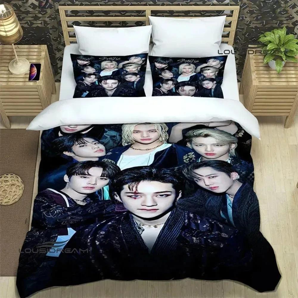 KPOP S-Stray-K-Kids Druck Bettwäsche-Sets Exquisites Bettwaren-Set Bettbezug Bettdecke Bettwäsche-Set Luxuriöses Geburtstagsgeschenk EU Single 135x200cm